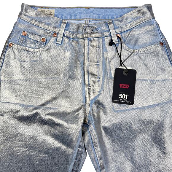 NWT LEVI'S Premium 501 90s Ankle Straight Jeans Size 25 Coated Optical Illusion - Picture 5 of 11